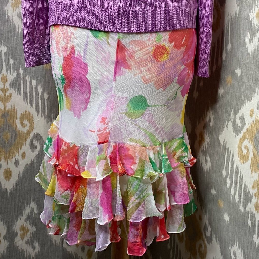 Ralph Lauren Floral Multi Silk Chiffon Ruffled Trumpet Skirt